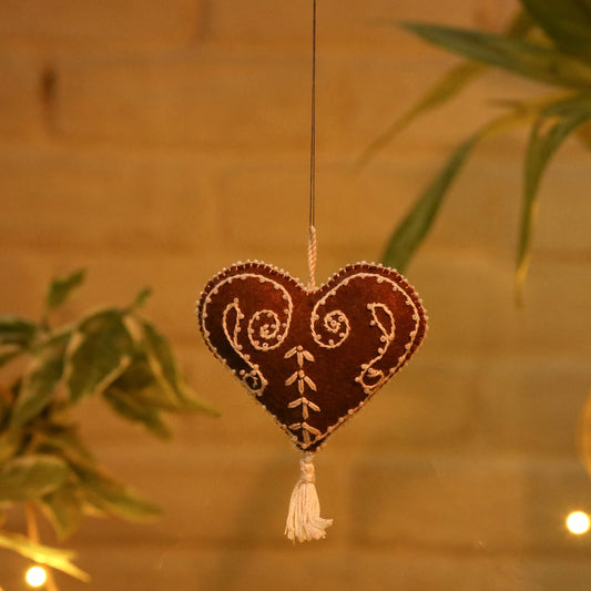 Heart - Hand Embroidered & Beadwork Felt Stuffed Hanging for Christmas Decoration