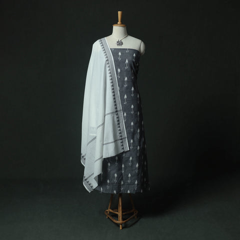 Pochampally Ikat Woven 2pc Cotton Unstitched Dress Material Kurta Set with Jewellery 12