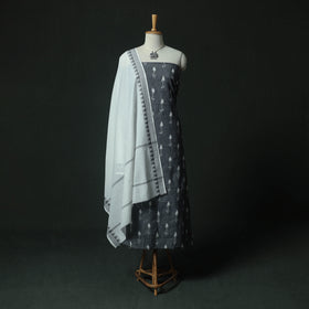 Pochampally Ikat Woven 2pc Cotton Unstitched Dress Material Kurta Set with Jewellery 12