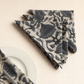 Set of 4 - Grey Hand Batik Printed Cotton Table Napkins