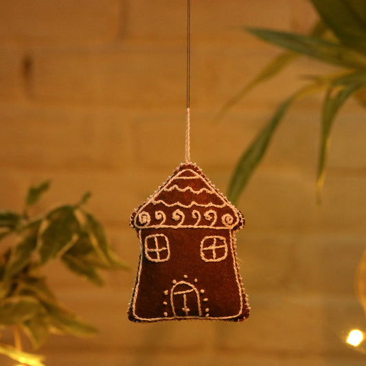 House - Hand Embroidered & Beadwork Felt Stuffed Hanging for Christmas Decoration