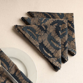 Set of 4 - Brown Hand Batik Printed Cotton Table Napkins