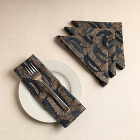 Set of 4 - Brown Hand Batik Printed Cotton Table Napkins