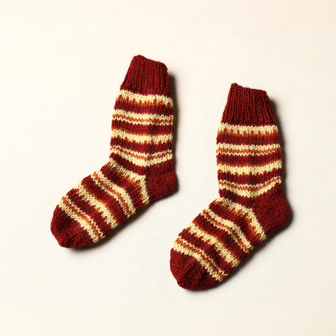 Red - Kumaun Hand Knitted Woolen Socks (Kids)