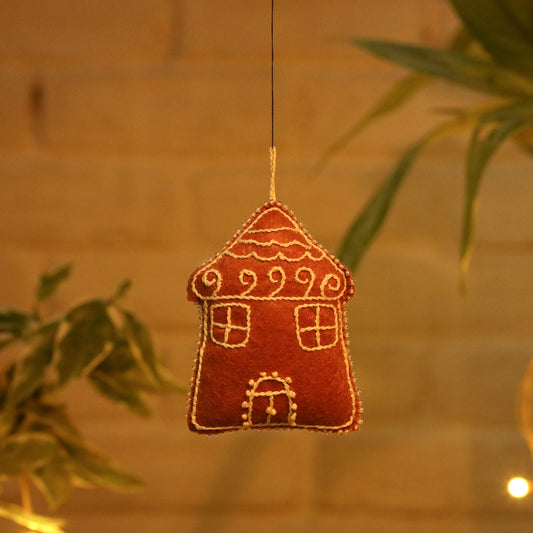 House - Hand Embroidered & Beadwork Felt Stuffed Hanging for Christmas Decoration