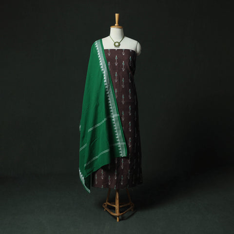 Pochampally Ikat Woven 2pc Cotton Unstitched Dress Material Kurta Set with Jewellery 13