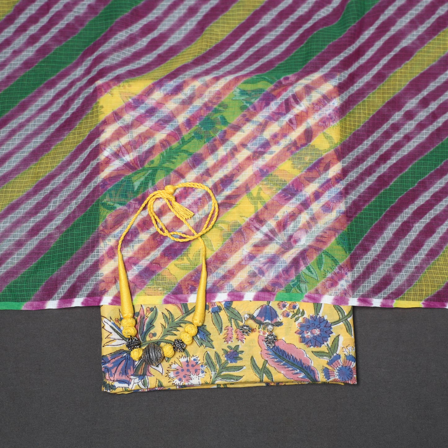 Yellow - 2pc unstitched sanganeri dress material