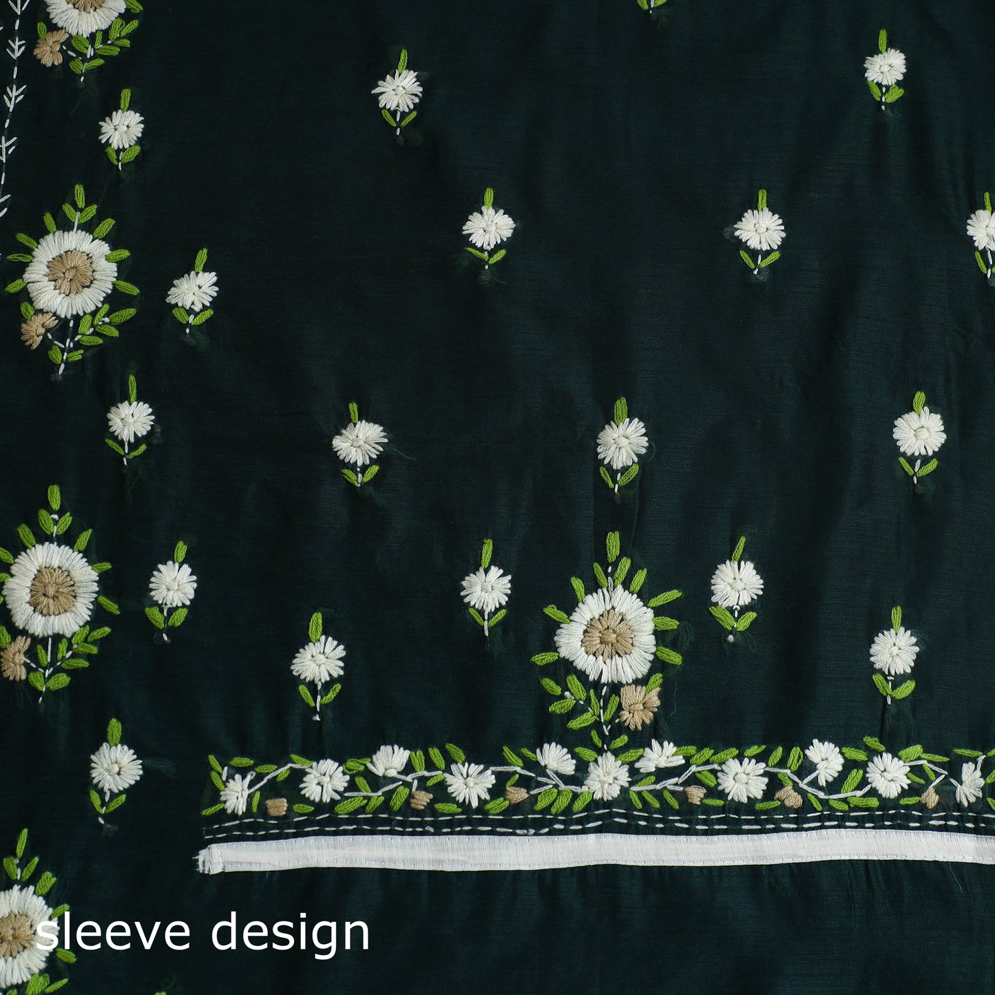 Green - 3pc Hand Embroidery Silk Cotton Phulkari Dress Material 08