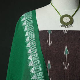 Pochampally Ikat Woven 2pc Cotton Unstitched Dress Material Kurta Set with Jewellery 13