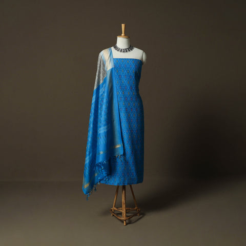 Handloom Sico Pochampally Ikat 2pc Unstitched Dress Material Kurta Set 18