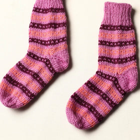 Pink Kumaun Hand Knitted Woolen Socks - Kids