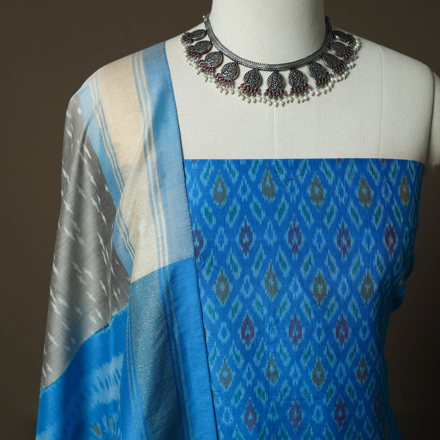 Handloom Sico Pochampally Ikat 2pc Unstitched Dress Material Kurta Set 18