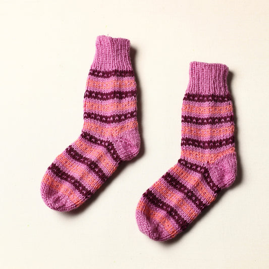 Pink - Kumaun Hand Knitted Woolen Socks (Kids)