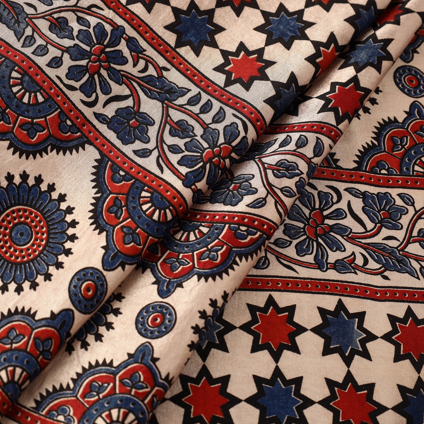 Multicolor Natural Dyed Mashru Silk Ajrakh Print Fabric