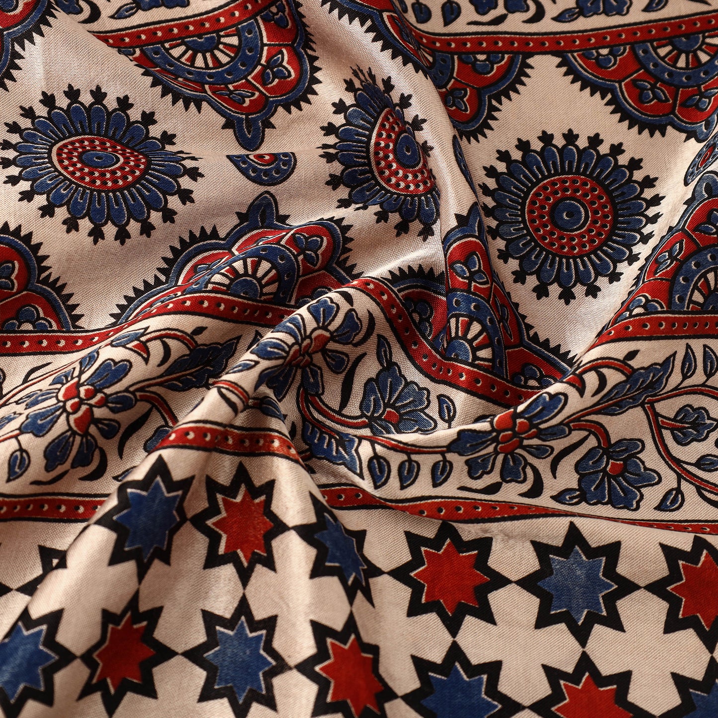 Multicolor Natural Dyed Mashru Silk Ajrakh Print Fabric