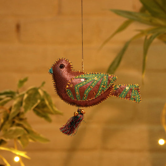 Winter Bird - Hand Embroidered Applique Cutwork Felt Stuffed Hanging