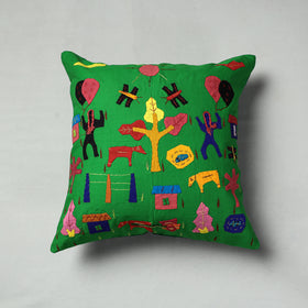 Green Pipli Applique Work Cotton Cushion Cover