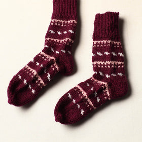 Maroon Kumaun Hand Knitted Woolen Socks (Kids)