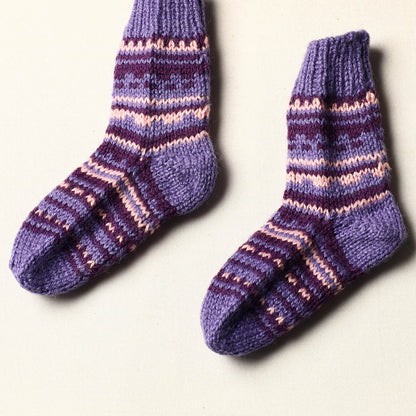 Purple - Kumaun Hand Knitted Woolen Socks (Kids)