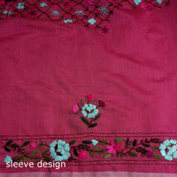 Pink - 3pc Hand Embroidery Silk Cotton Phulkari Dress Material 11