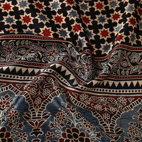 Black Natural Dyed Mashru Silk Ajrakh Print Fabric