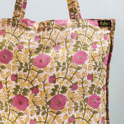 Yellow - Sanganeri Block Printed Cotton Jhola Bag