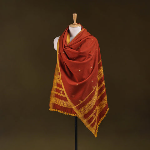 Kutch Bhujodi Handwoven Mirror Work Acrylic Wool Shawl 164