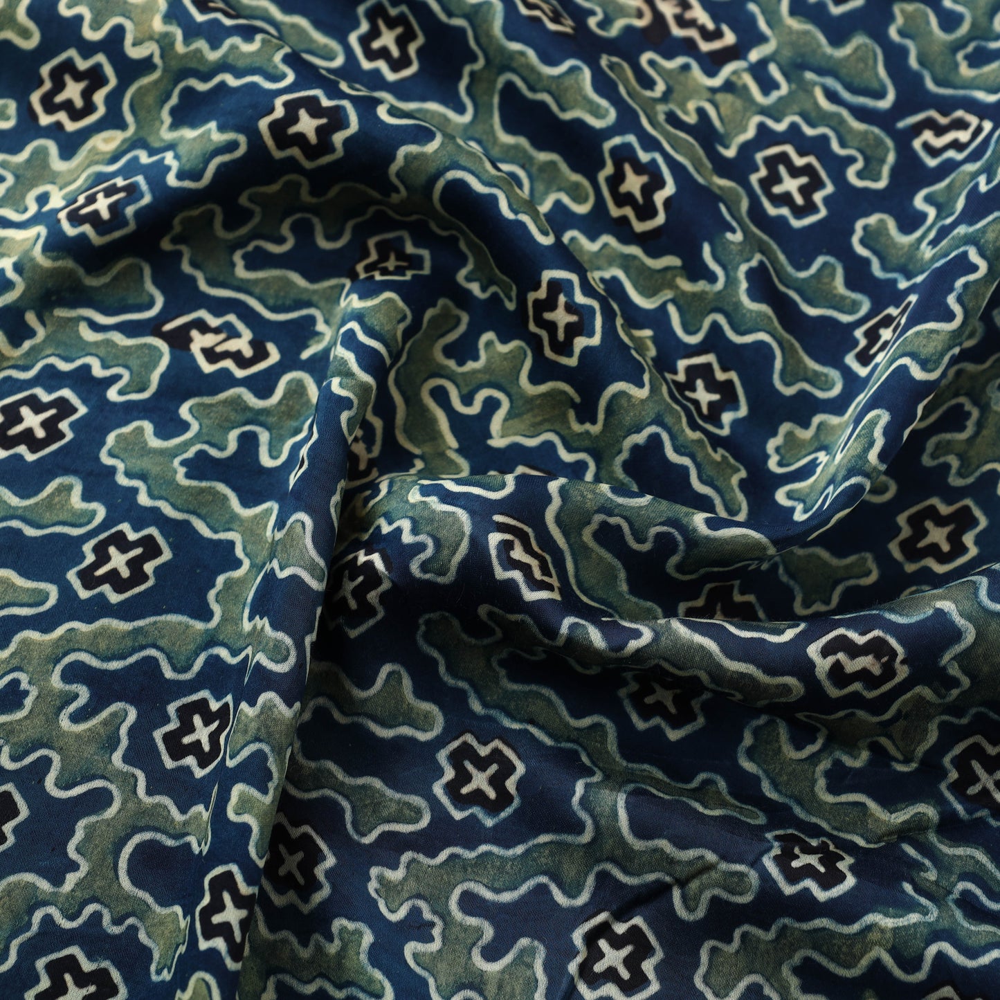 Multicolor - Ajrakh Hand Block Printed Modal Silk Fabric 43