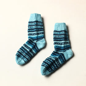  Blue Kumaun Hand Knitted Woolen Socks - Kids