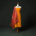Yellow - Kutch Bandhani Tie-Dye Cotton 2pc Unstitched Dress Material Kurta Set with Earrings 01