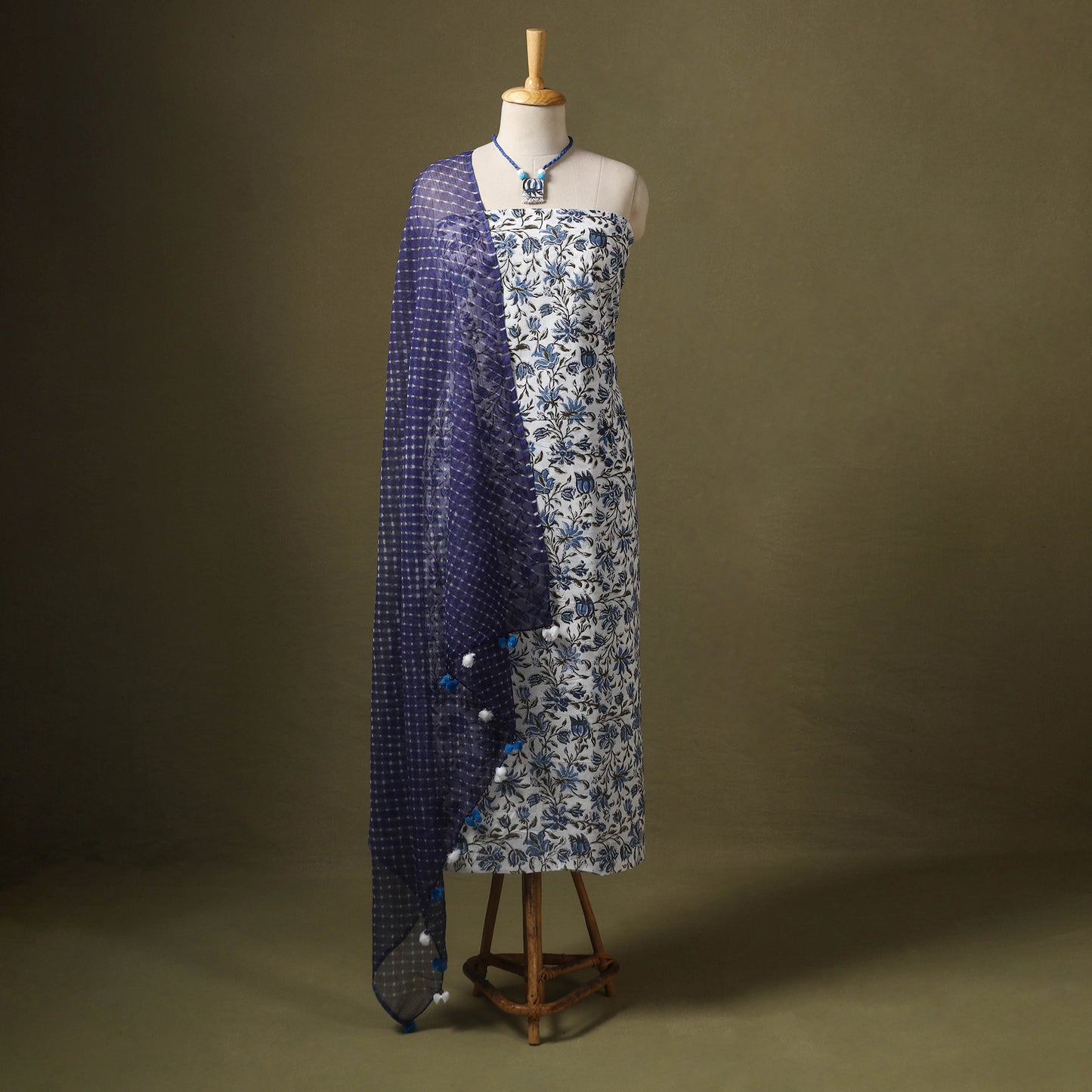 Blue - designer! Cotton unstitched dress material