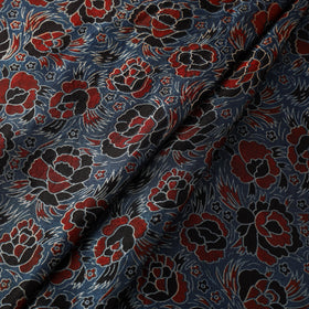Blue Natural Dyed Mashru Silk Ajrakh Print Fabric