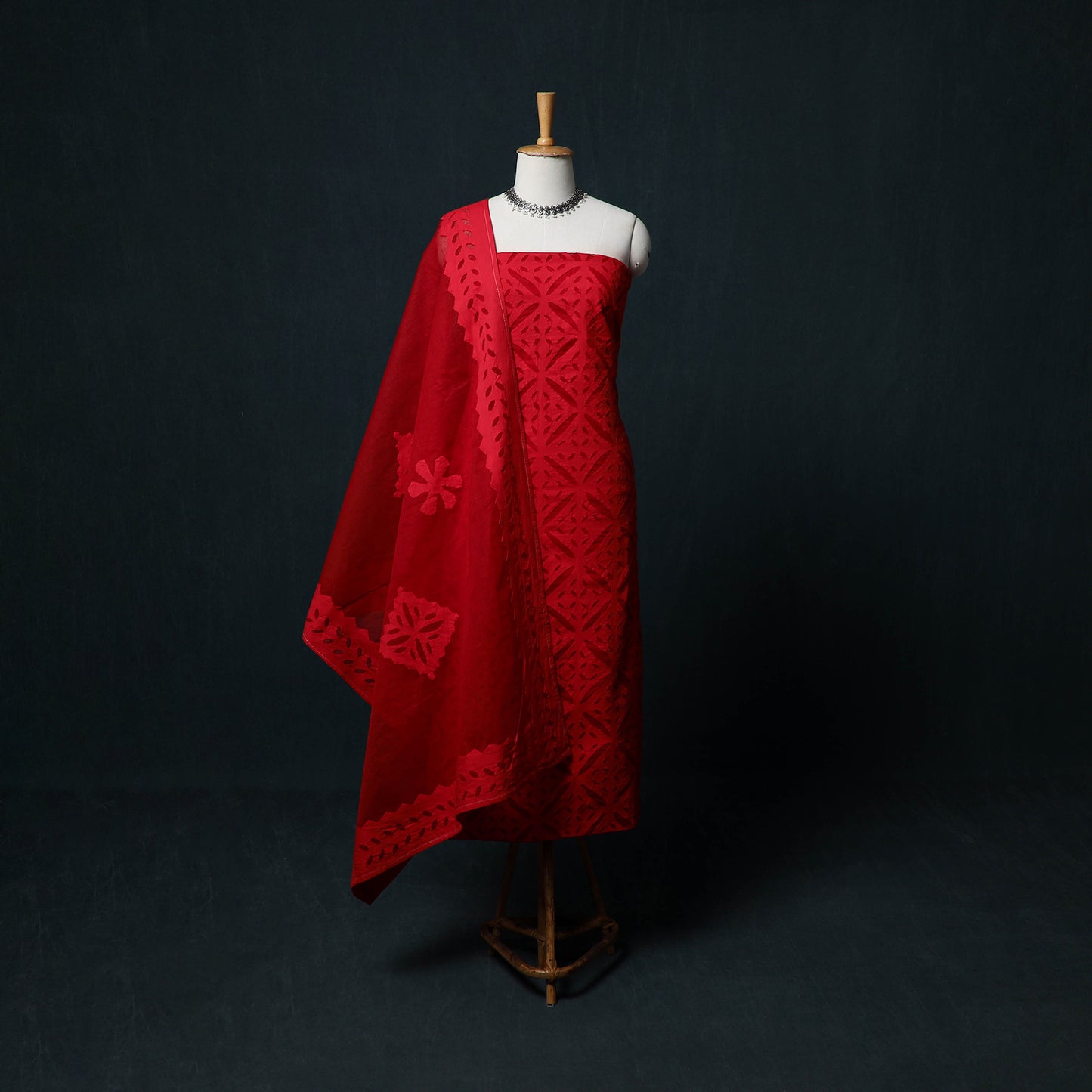 Barmer Applique Cutwork Cotton 3pc Unstitched Dress Material Suit Set 13