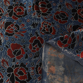 Blue Natural Dyed Mashru Silk Ajrakh Print Fabric