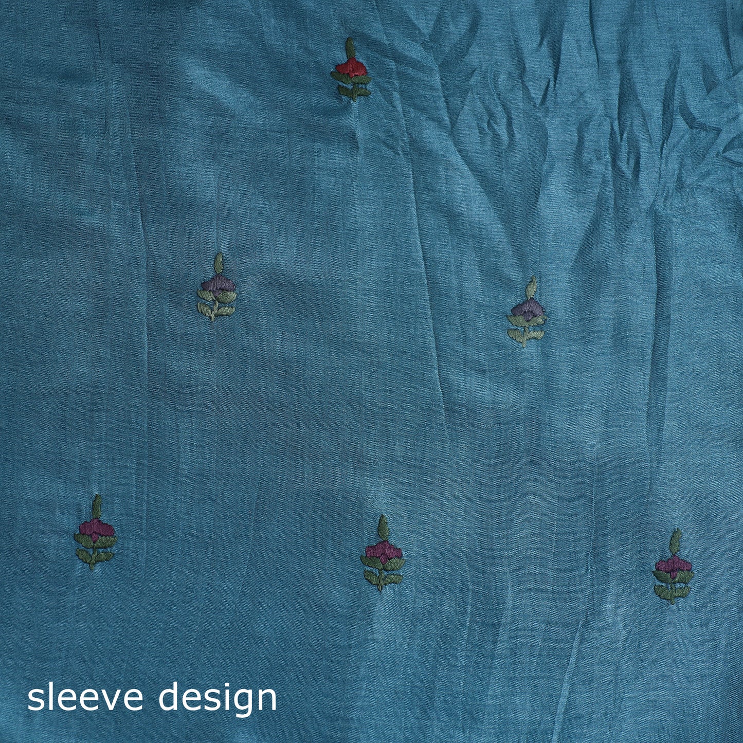 Blue - 3pc Hand Embroidery Dupion Silk Phulkari Dress Material 12