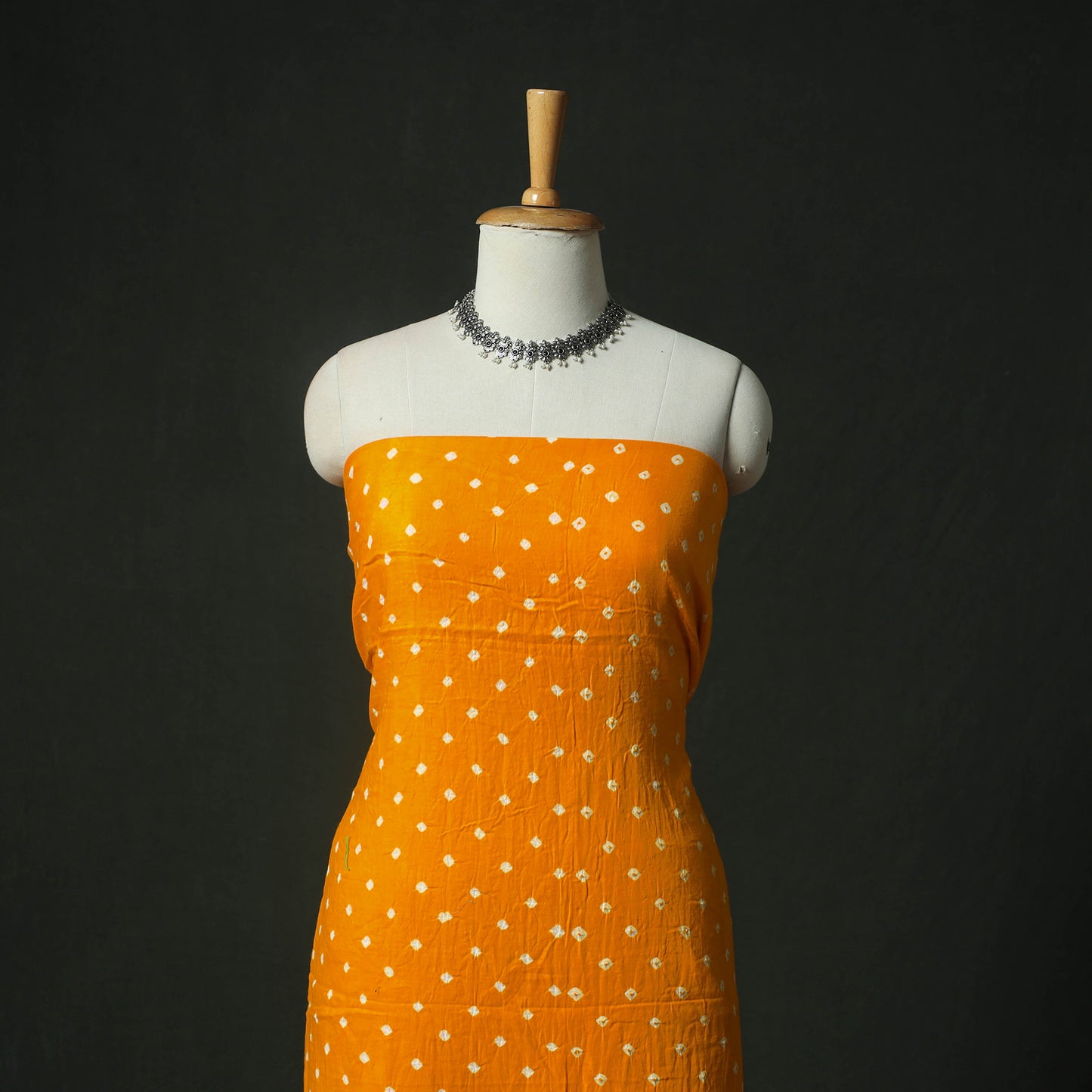 Yellow - Kutch Bandhani Tie-Dye Cotton 2pc Unstitched Dress Material Kurta Set with Earrings 01