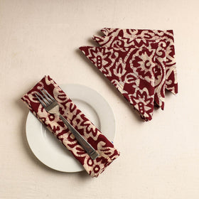  Set of 4 - Red Hand Batik Printed Cotton Table Napkins