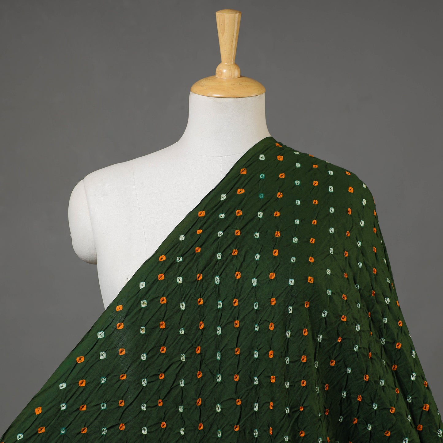 Dark Green Kutch Bandhani Tie-Dye Mul Cotton Fabric