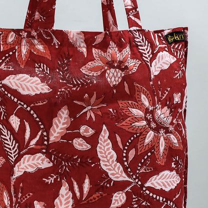 Red - Sanganeri Block Printed Cotton Jhola Bag