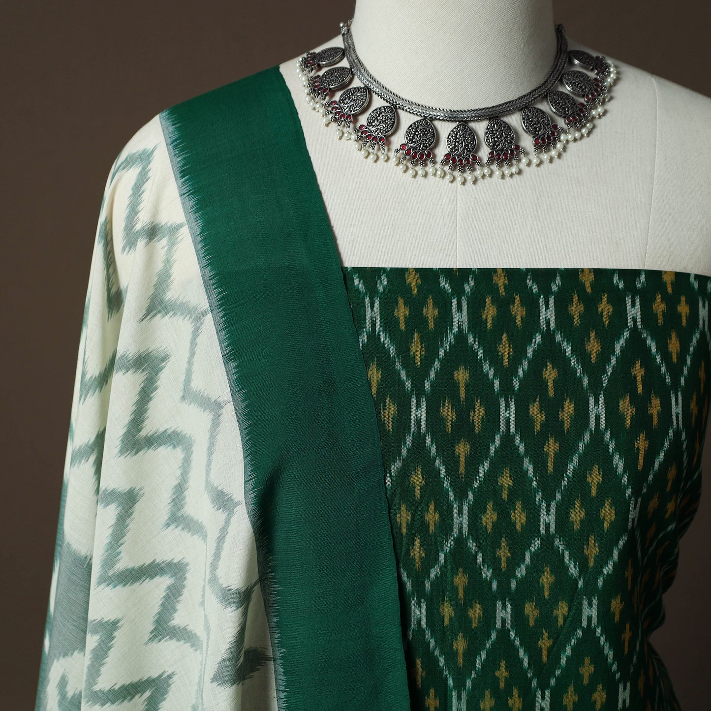 Handloom Cotton Pochampally Ikat 2pc Unstitched Dress Material Kurta Set 21