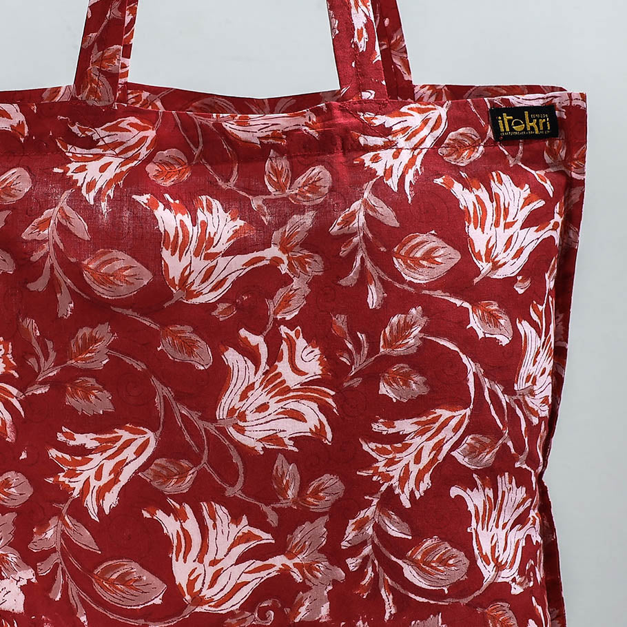 Red - Sanganeri Block Printed Cotton Jhola Bag
