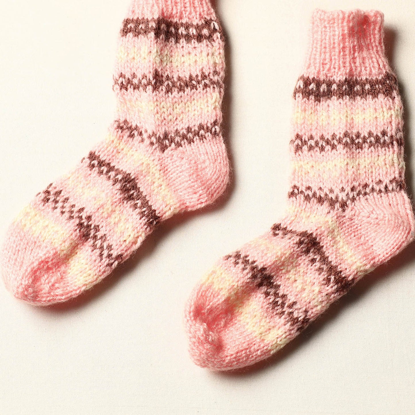 Peach - Kumaun Hand Knitted Woolen Socks (Kids)