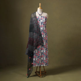 Pink Designer! Block Print Cotton Dress Material with Jewellery Set