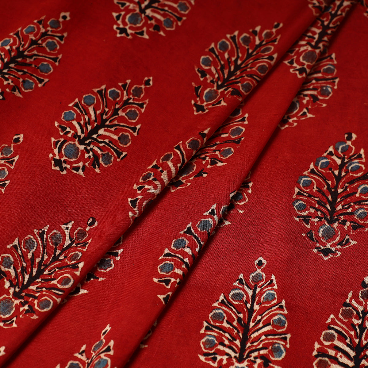 Red - Ajrakh Hand Block Printed Modal Silk Fabric 14