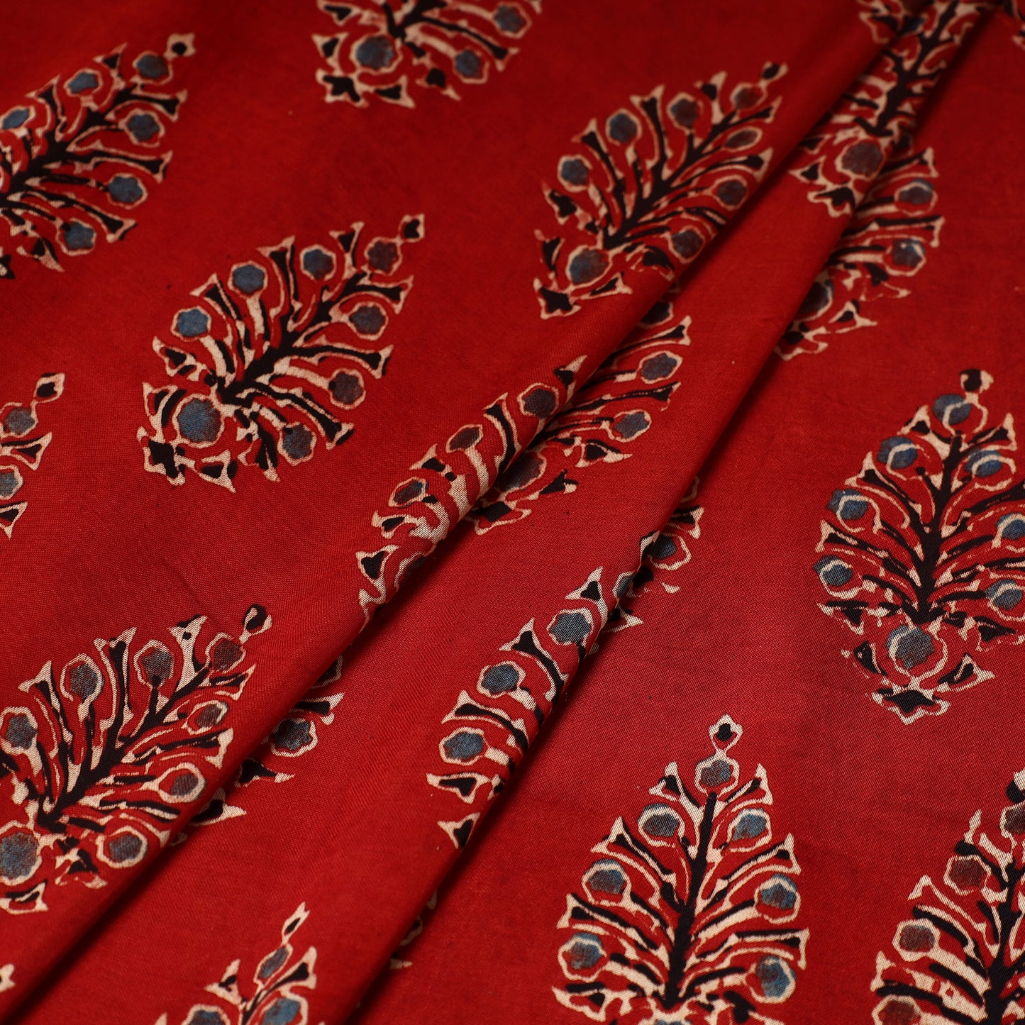 Red - Ajrakh Hand Block Printed Modal Silk Fabric 14