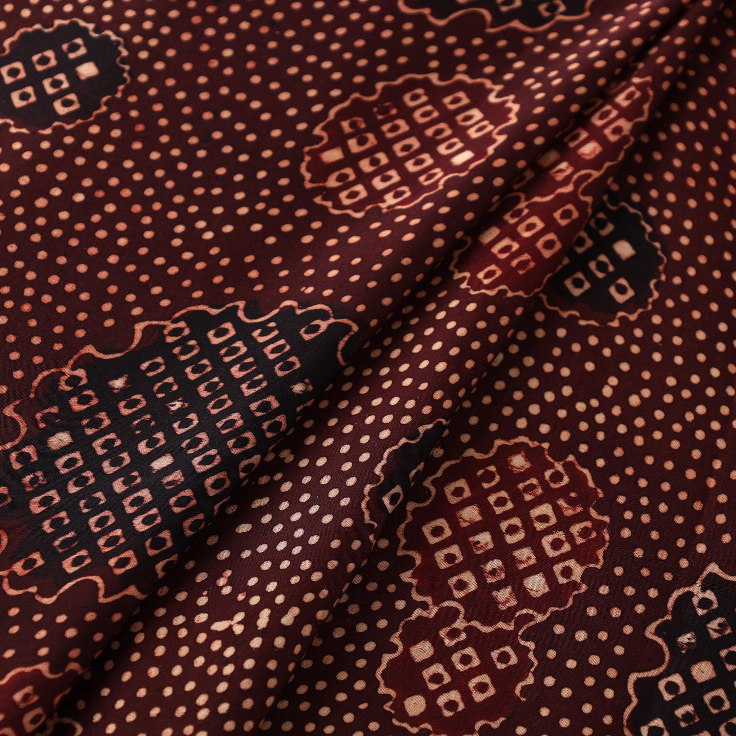 Brown - Ajrakh Hand Block Printed Modal Silk Fabric 48