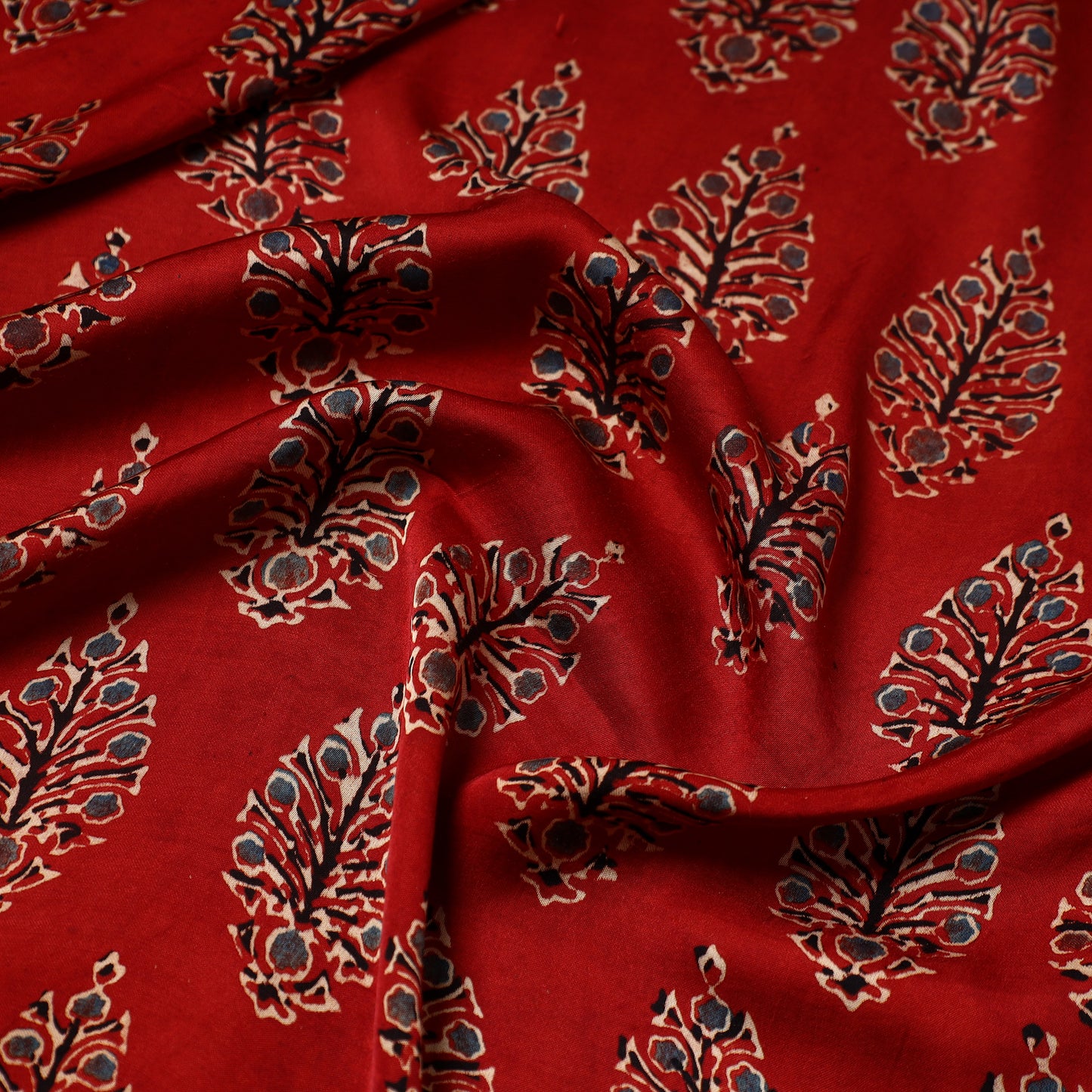 Red - Ajrakh Hand Block Printed Modal Silk Fabric 14