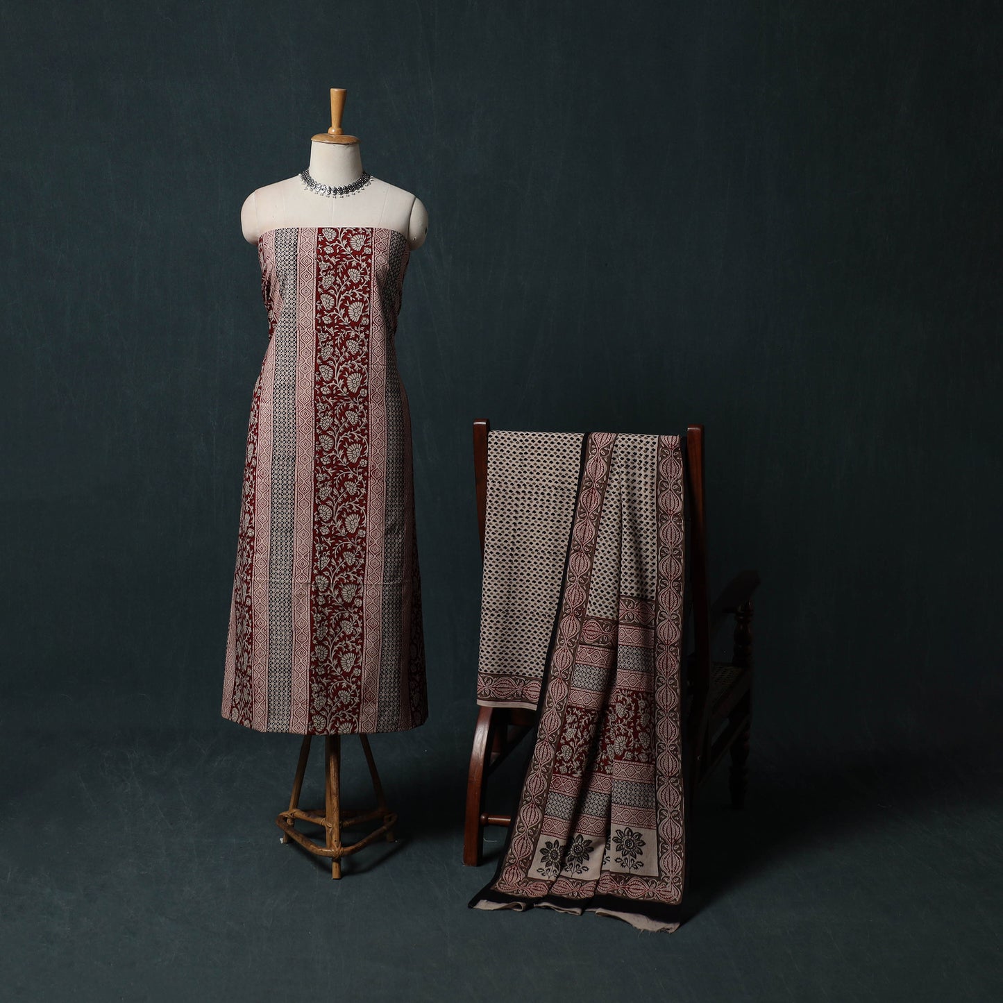 Bagh Hand Block Print Cotton 3pc Unstitched Dress Material Suit Set 22