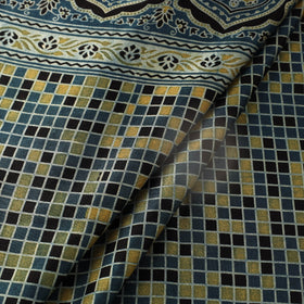 Blue Natural Dyed Mashru Silk Ajrakh Print Fabric