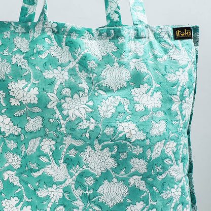 Green - Sanganeri Block Printed Cotton Jhola Bag